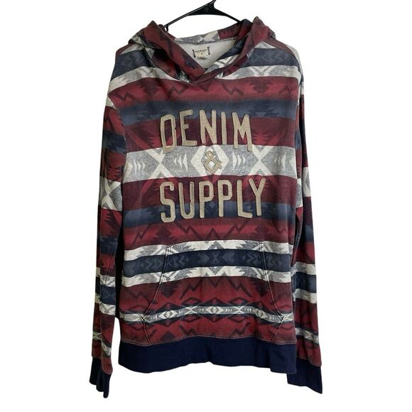 Ralph Lauren Denim & Supply Aztec Hoodie Medium Mens Red Sweatshirt Distressed - Picture 1 of 13